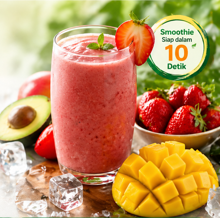 Produk buah frozen NdutFresh dengan smoothie dan buah segar